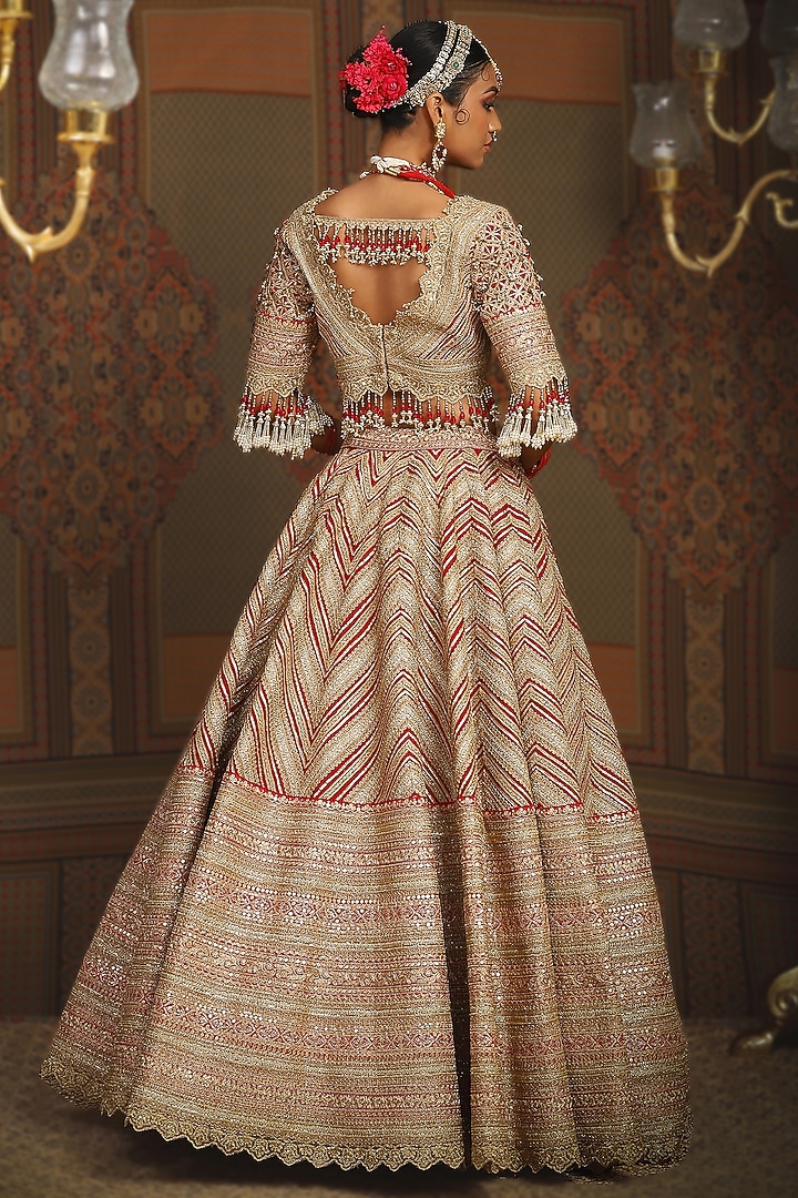 Red Silk Chanderi Dori Embroidered Bridal Lehenga Set by Shikhar Sharma at Pernia's Pop Up Shop