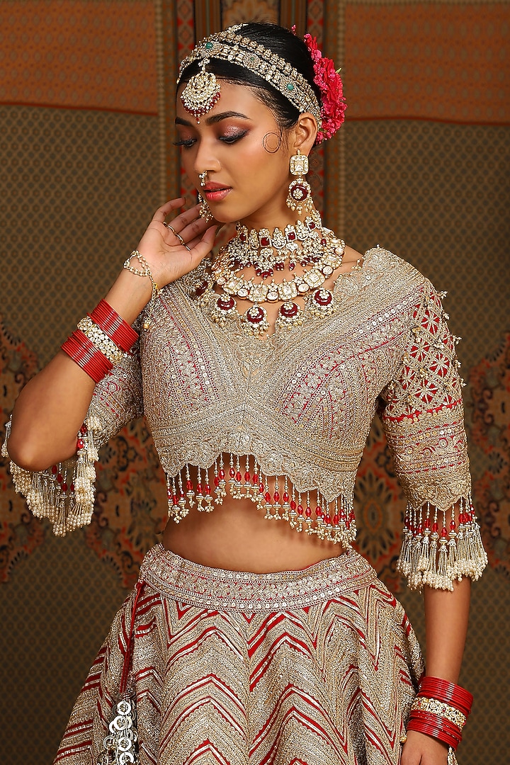 Red Silk Chanderi Dori Embroidered Bridal Lehenga Set by Shikhar Sharma at Pernia's Pop Up Shop