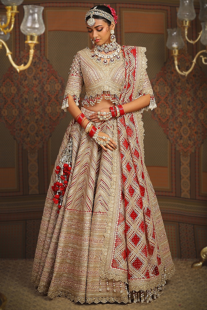 Red Silk Chanderi Dori Embroidered Bridal Lehenga Set by Shikhar Sharma at Pernia's Pop Up Shop