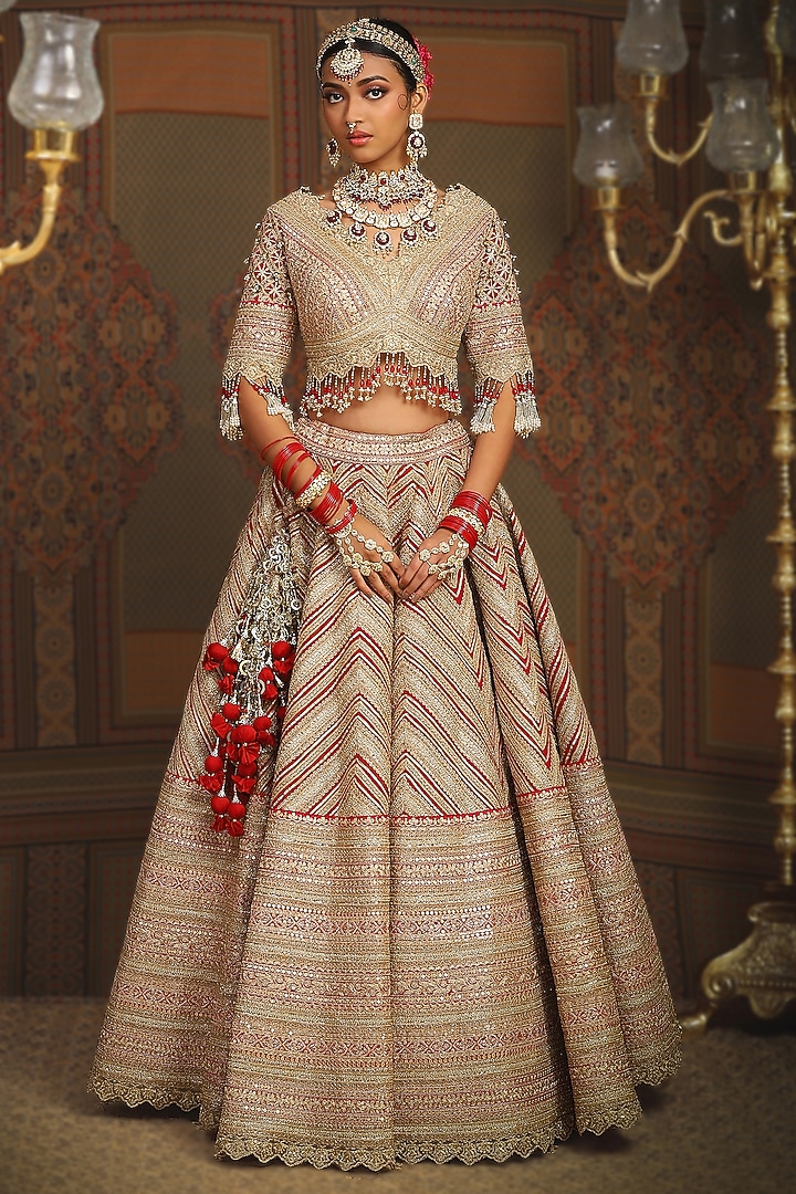 Red Silk Chanderi Dori Embroidered Bridal Lehenga Set by Shikhar Sharma at Pernia's Pop Up Shop