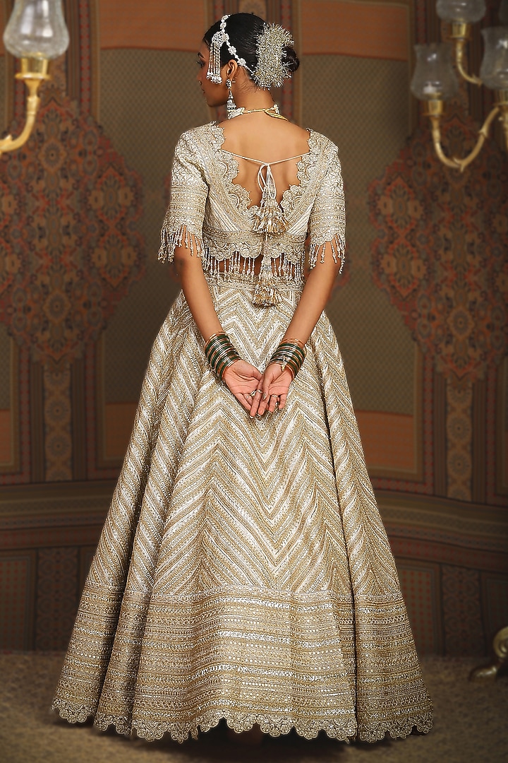 Silver & Grey Cotton Shimmer Chanderi Dori Embroidered Bridal Lehenga Set by Shikhar Sharma at Pernia's Pop Up Shop