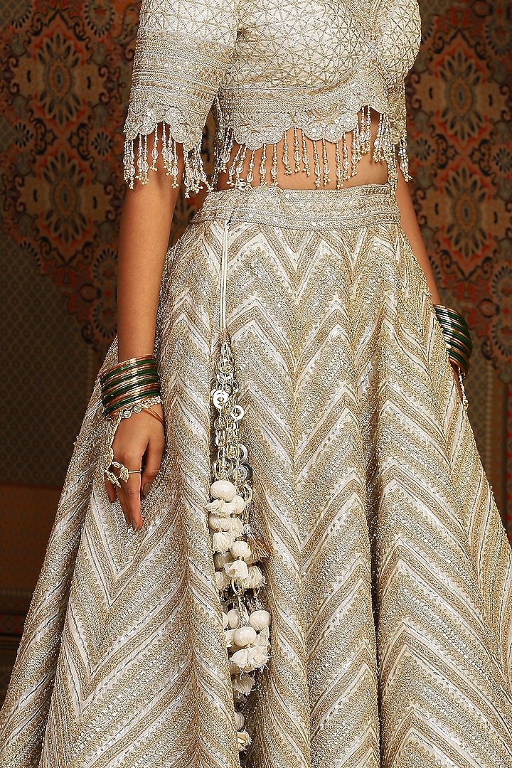 Silver & Grey Cotton Shimmer Chanderi Dori Embroidered Bridal Lehenga Set by Shikhar Sharma at Pernia's Pop Up Shop