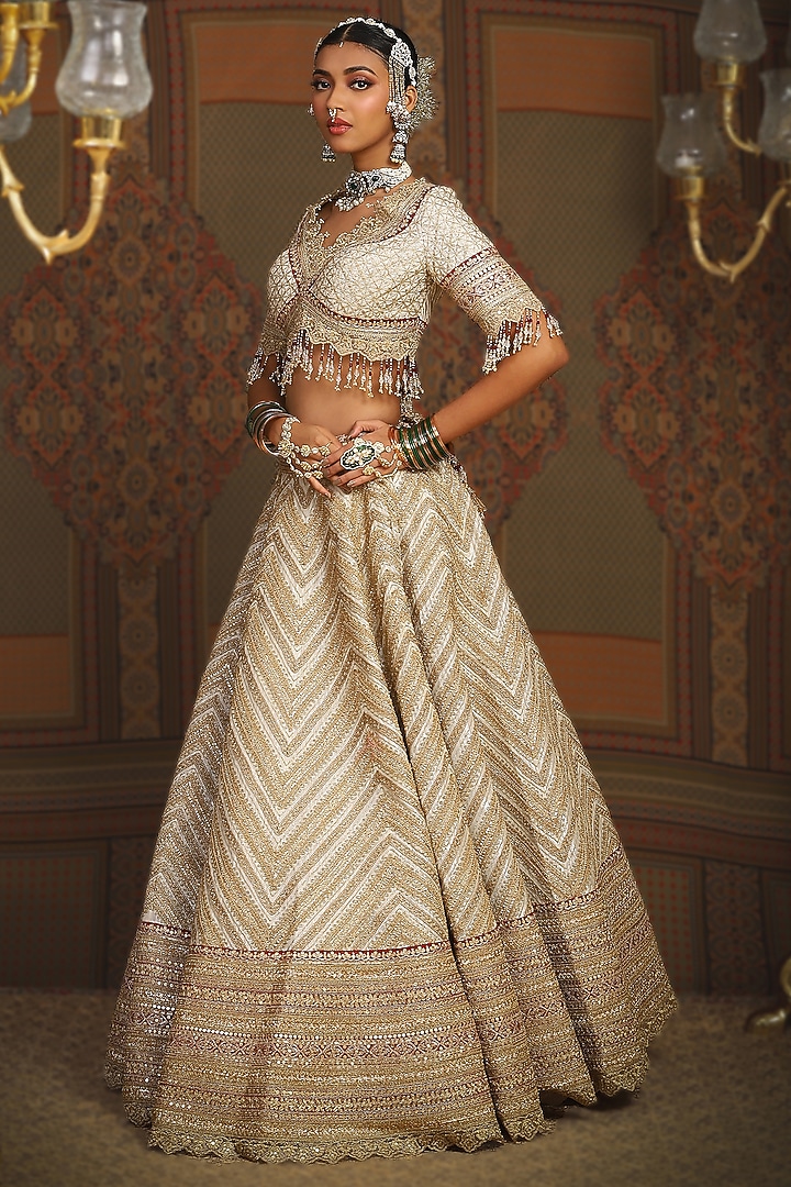 Silver Cotton Shimmer Chanderi Dori Embroidered Bridal Lehenga Set by Shikhar Sharma at Pernia's Pop Up Shop
