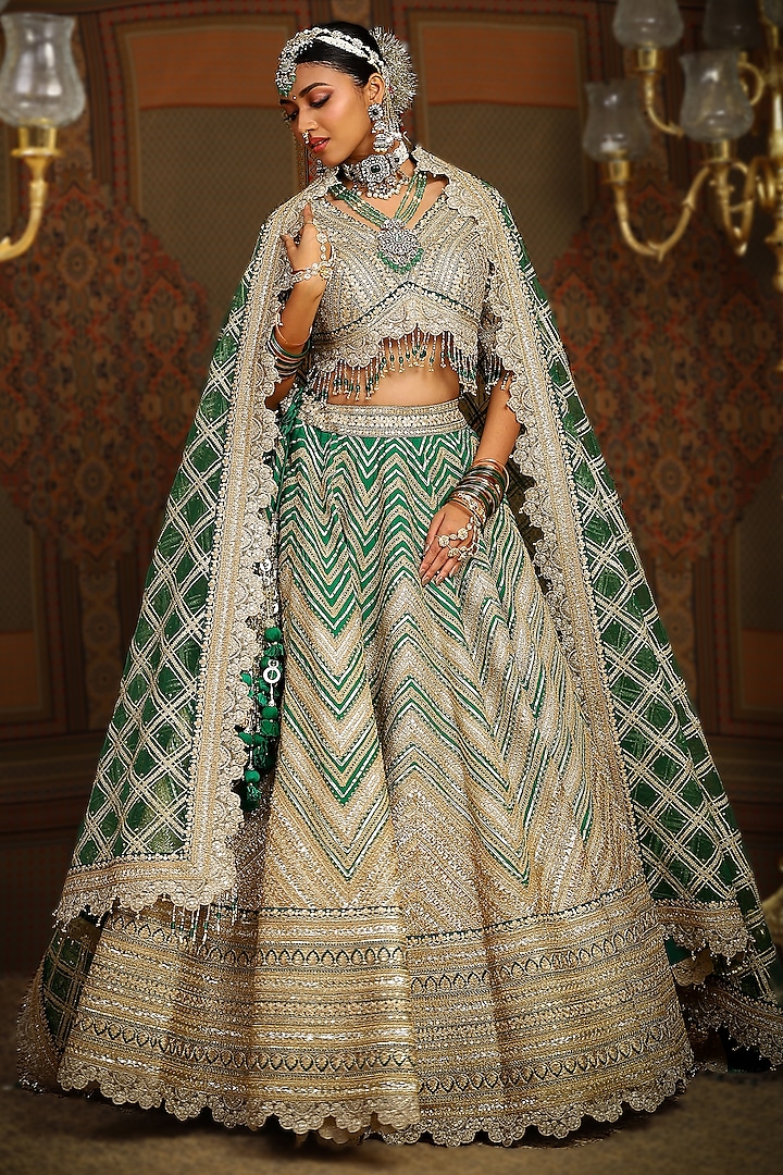 Emerald Green Silk Chanderi Dori Embroidered Bridal Lehenga Set by Shikhar Sharma at Pernia's Pop Up Shop