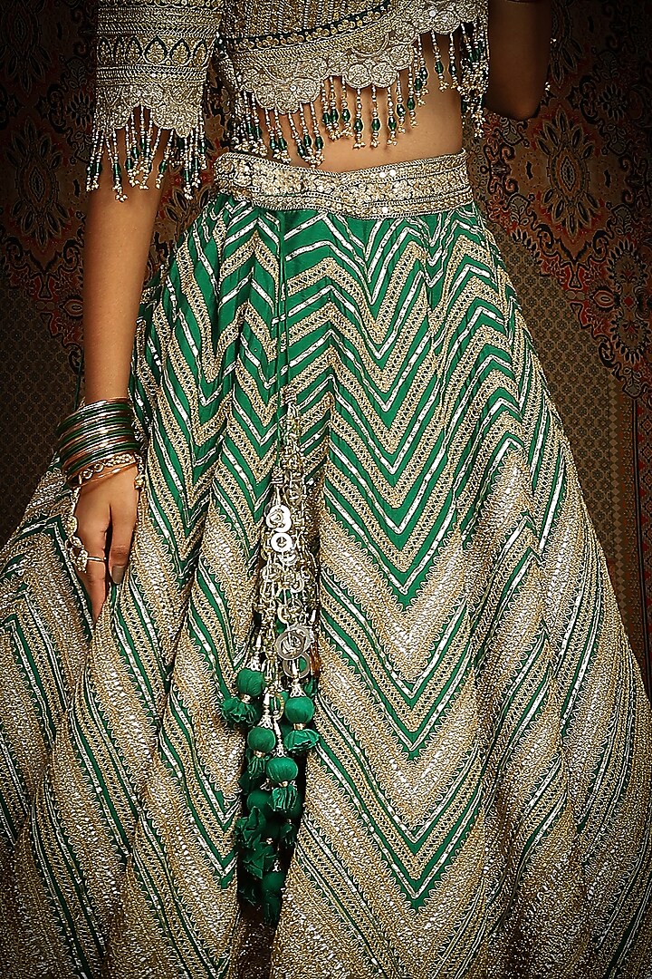 Emerald Green Silk Chanderi Dori Embroidered Bridal Lehenga Set by Shikhar Sharma at Pernia's Pop Up Shop