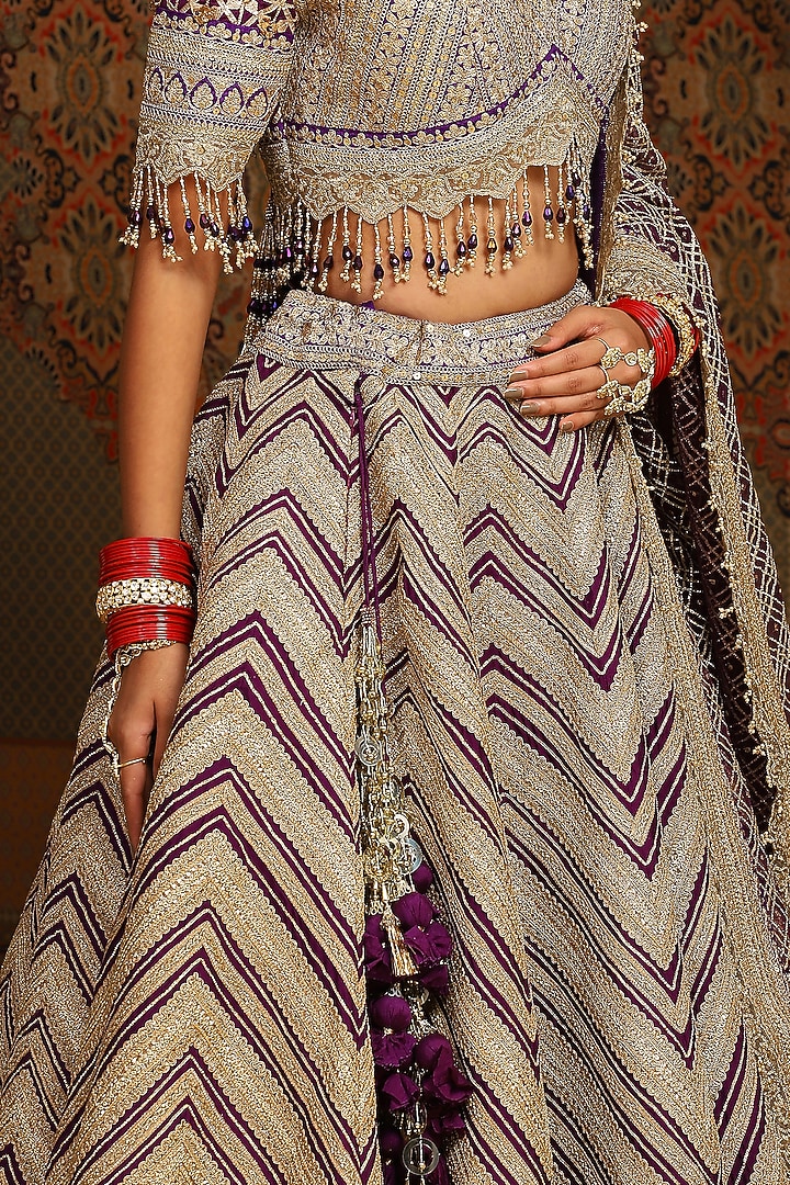 Dark Purple Silk Chanderi Dori Embroidered Bridal Lehenga Set by Shikhar Sharma at Pernia's Pop Up Shop