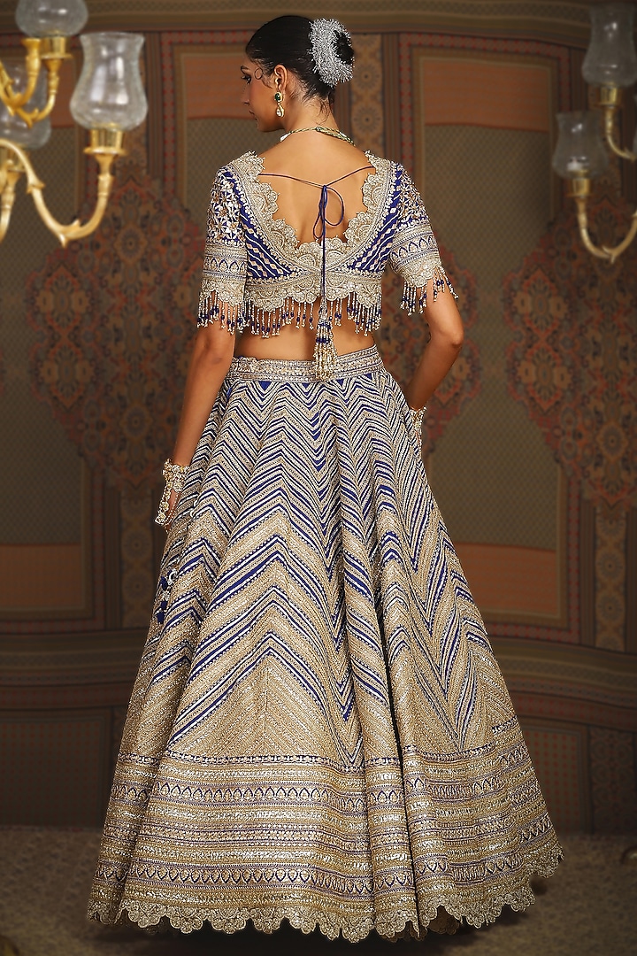Electric Blue Silk Chanderi Dori Embroidered Bridal Lehenga Set by Shikhar Sharma at Pernia's Pop Up Shop