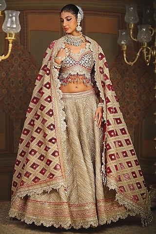Gold Gota Fabric Dori Embroidered Lehenga Set by Shikhar Sharma