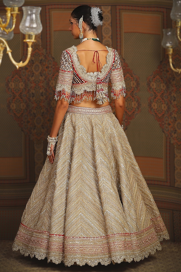 Gold Gota Fabric Dori Embroidered Bridal Lehenga Set by Shikhar Sharma at Pernia's Pop Up Shop