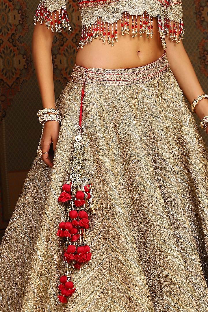 Gold Gota Fabric Dori Embroidered Bridal Lehenga Set by Shikhar Sharma at Pernia's Pop Up Shop