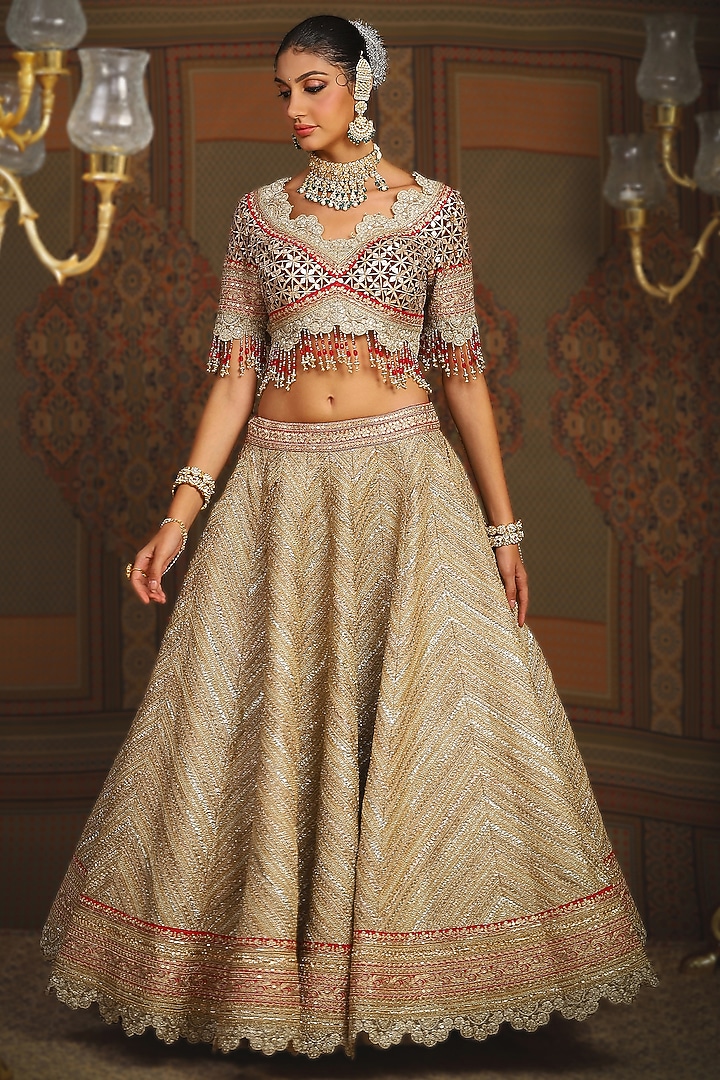 Gold Gota Fabric Dori Embroidered Bridal Lehenga Set by Shikhar Sharma at Pernia's Pop Up Shop