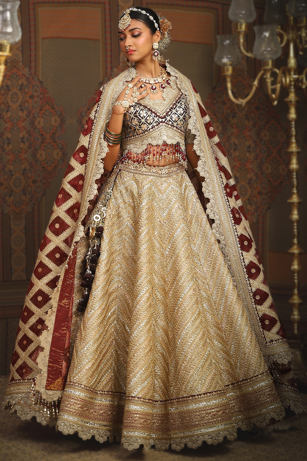 Brides in on sale golden lehenga