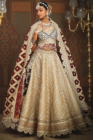 Gold Gota Fabric Dori Embroidered Lehenga Set by Shikhar Sharma