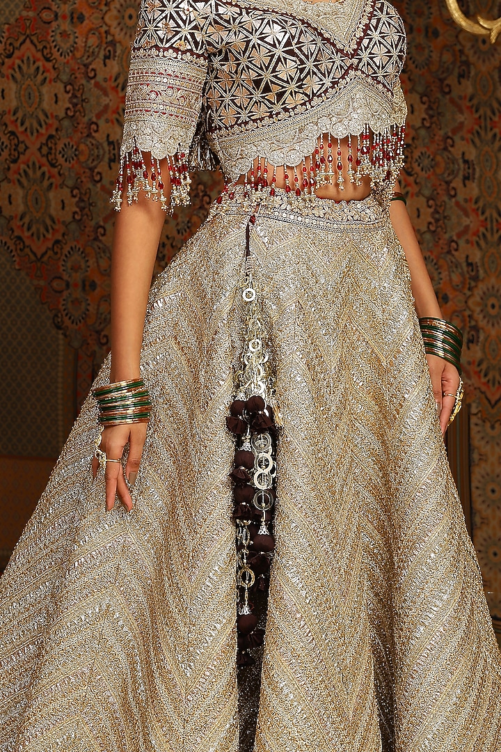 Gold Gota Fabric Dori Embroidered Bridal Lehenga Set by Shikhar Sharma at Pernia's Pop Up Shop