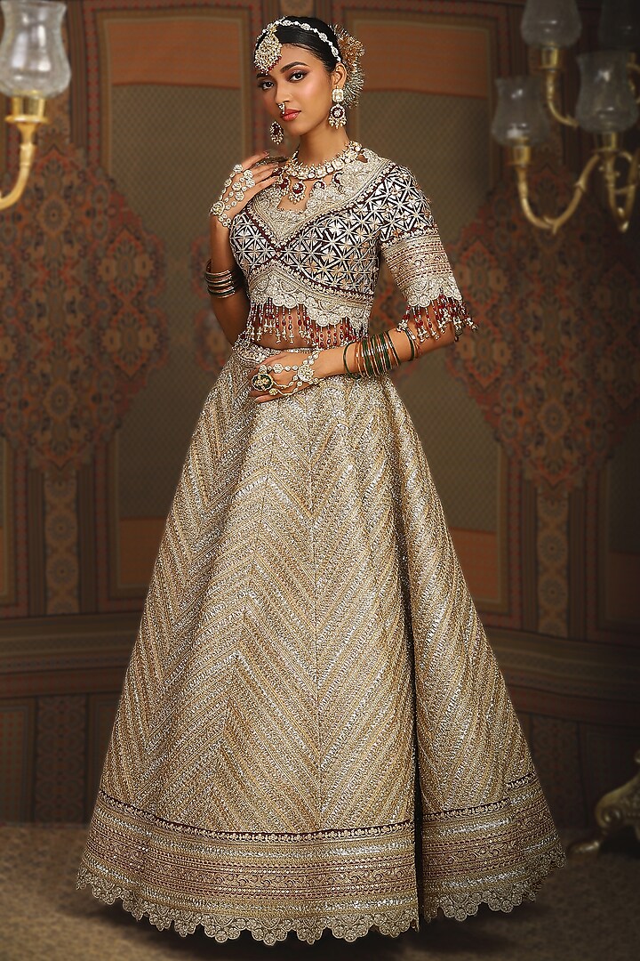 Gold Gota Fabric Dori Embroidered Bridal Lehenga Set by Shikhar Sharma at Pernia's Pop Up Shop