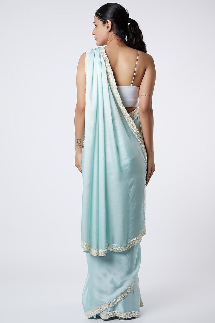 Sky Blue Wedding Saree With Pearl Work by Soshai at Pernia's Pop Up Shop