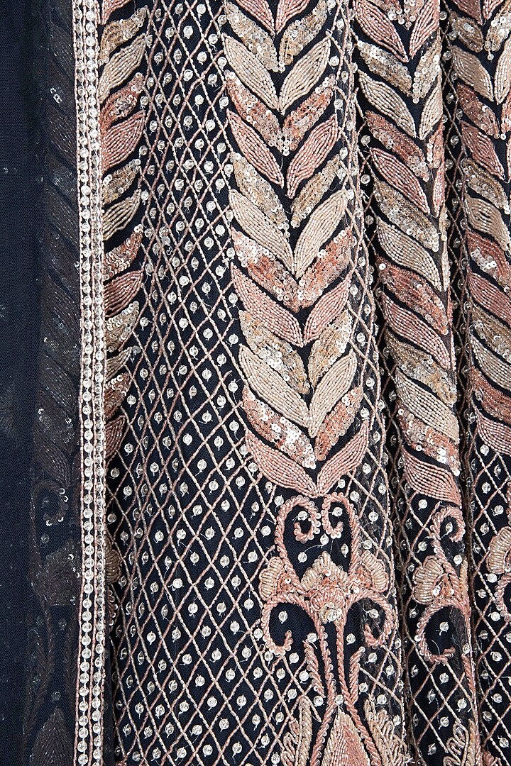 Midnight Blue & Rose Gold Embroidered Bridal Lehenga Set by Soshai at Pernia's Pop Up Shop