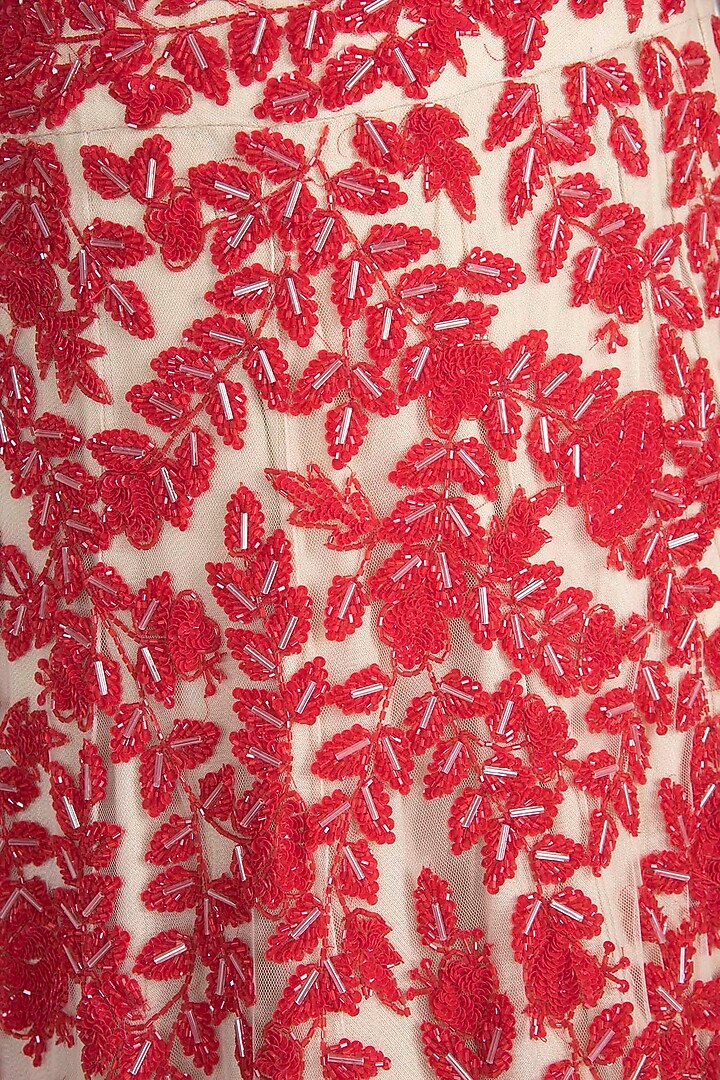 Red & Skin Embroidered Bridal Lehenga Set by Soshai at Pernia's Pop Up Shop