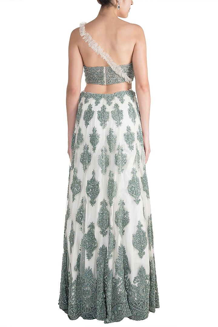 Hunter Green Embroidered Bridal Lehenga Skirt With Crop Top by Soshai at Pernia's Pop Up Shop