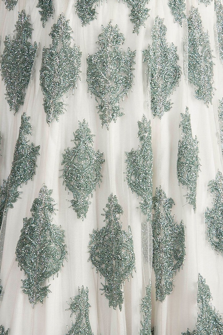 Hunter Green Embroidered Bridal Lehenga Skirt With Crop Top by Soshai at Pernia's Pop Up Shop