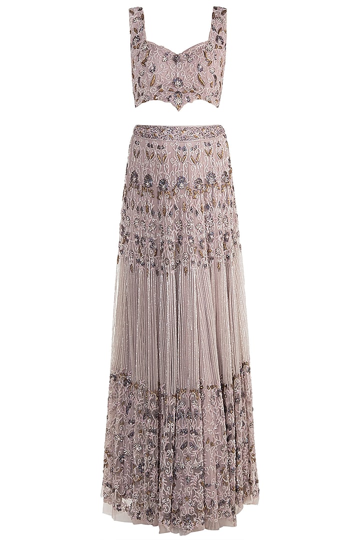 Mauve Embroidered Bridal Lehenga Set by Soshai at Pernia's Pop Up Shop