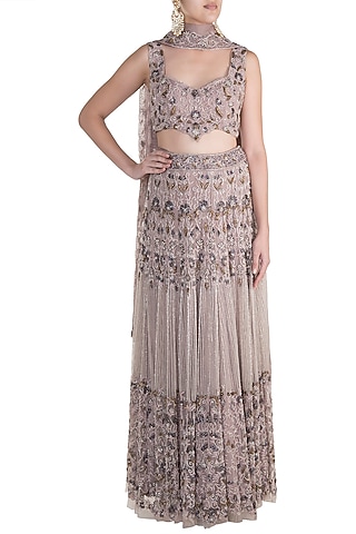 Mauve Embroidered Lehenga Set by Soshai