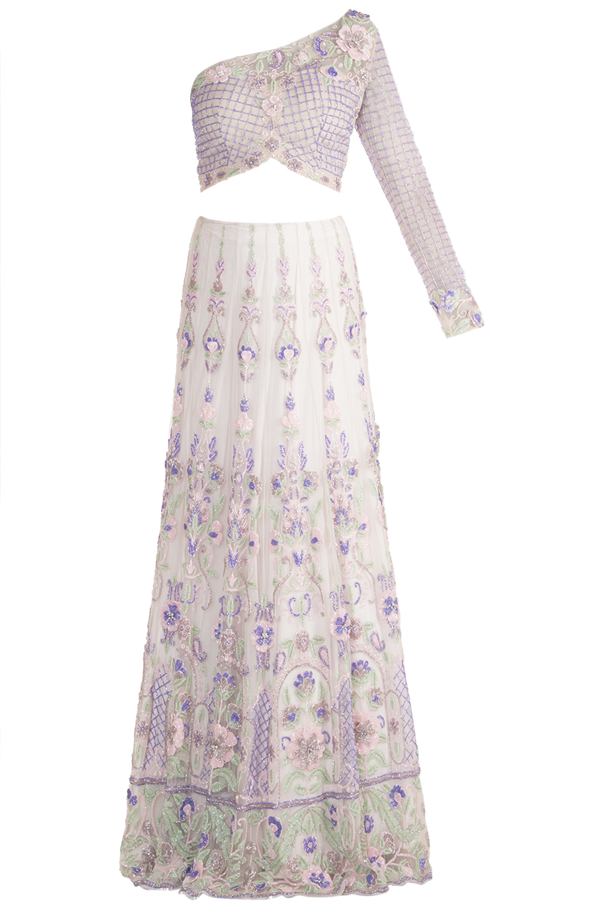 Ivory Swiss Net Sequins Embroidered Bridal lehenga for 22 Lehenga Set by Soshai at Pernia's Pop Up Shop