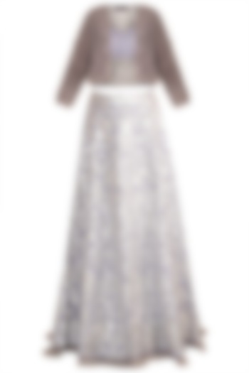 Lilac Silver Lehenga Skirt With Blouse & Ruffled Jacket by Soshai