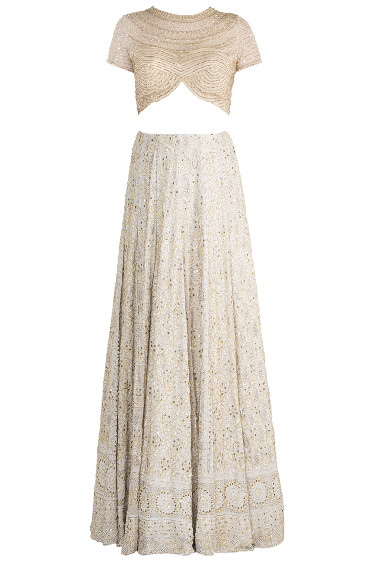 Ivory & Gold Handcrafted Chikankari Lehenga Set by Soshai
