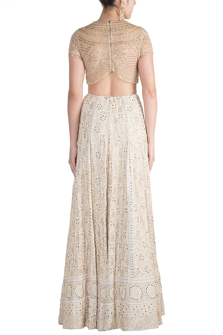 Ivory & Gold Handcrafted Chikankari Bridal Lehenga Set by Soshai at Pernia's Pop Up Shop