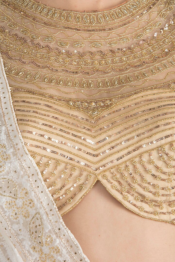 Ivory & Gold Handcrafted Chikankari Bridal Lehenga Set by Soshai at Pernia's Pop Up Shop