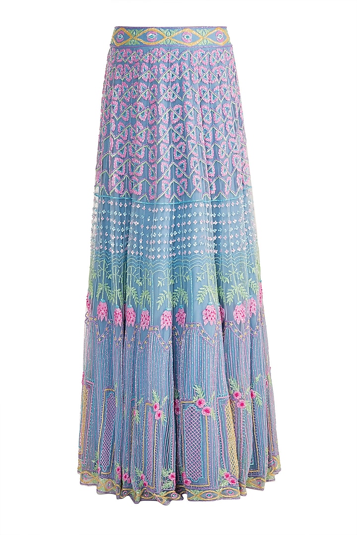 Blue & Pink Embroidered Bridal Lehenga Set by Soshai at Pernia's Pop Up Shop