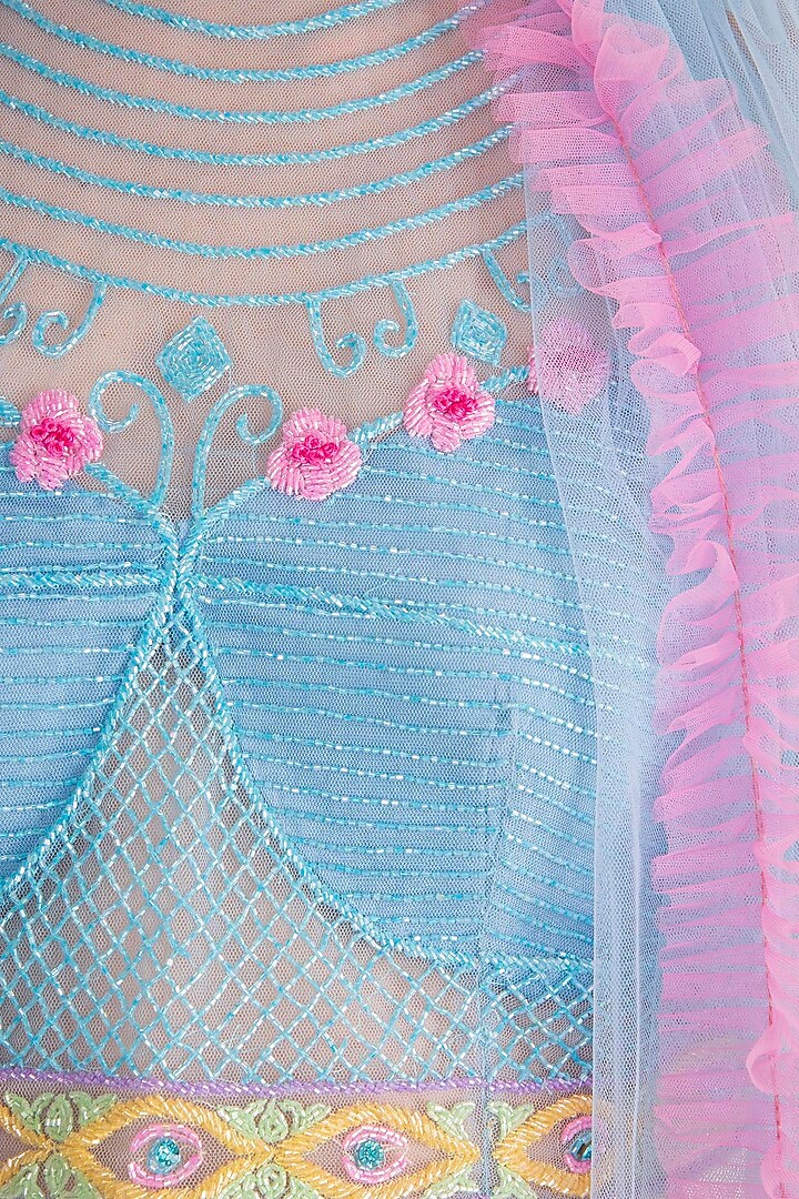 Blue & Pink Embroidered Bridal Lehenga Set by Soshai at Pernia's Pop Up Shop