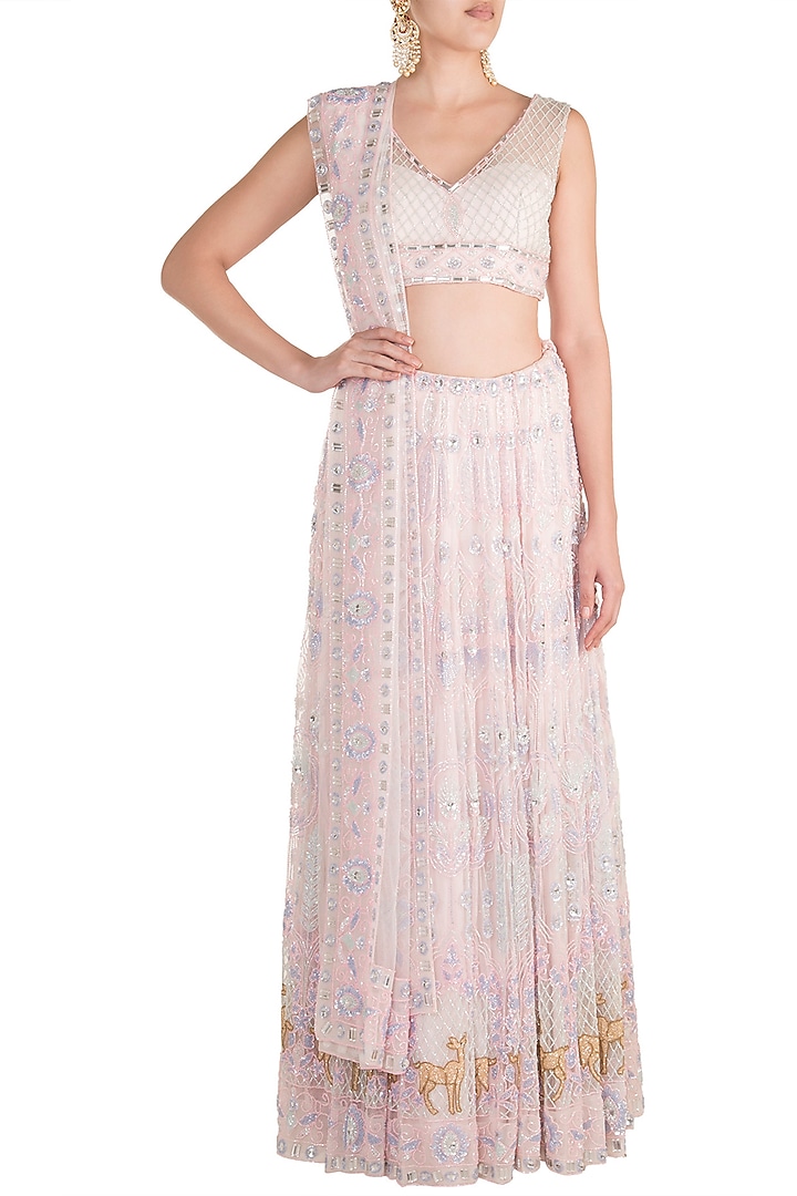 Blush Pink Hand Embroidered Bridal Lehenga Set by Soshai at Pernia's Pop Up Shop