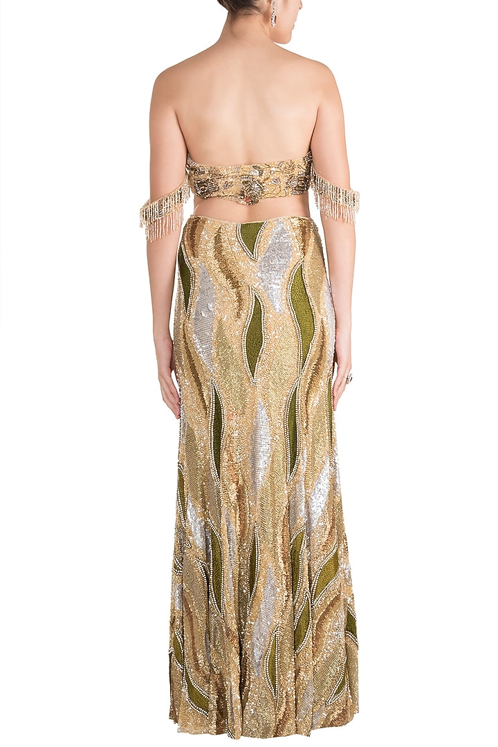 Skin & Gold Embroidered Bridal Lehenga Set by Soshai at Pernia's Pop Up Shop