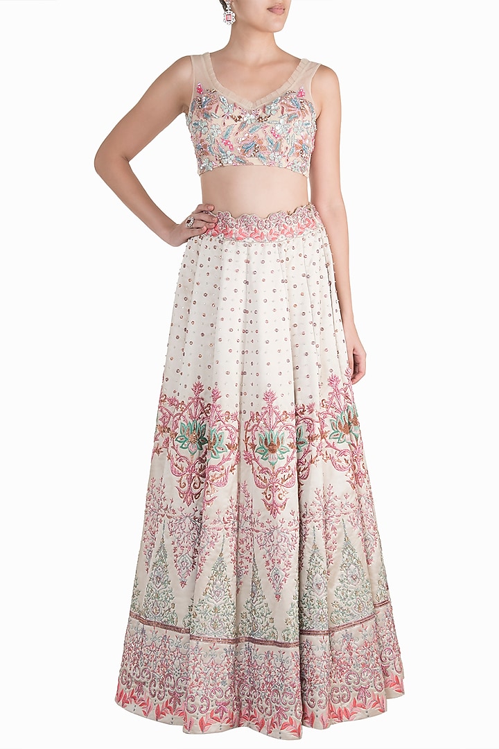 Ivory Hand Embroidered Bridal Lehenga Set by Soshai at Pernia's Pop Up Shop