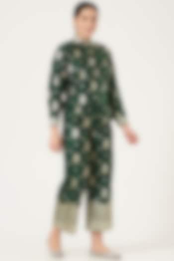 Emerald Green Silk Flared Pant Set by Shriya Singhi