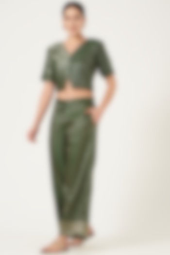 Emerald Green Pure Silk Wide-Legged Pant Set by Shriya Singhi at Pernia's Pop Up Shop