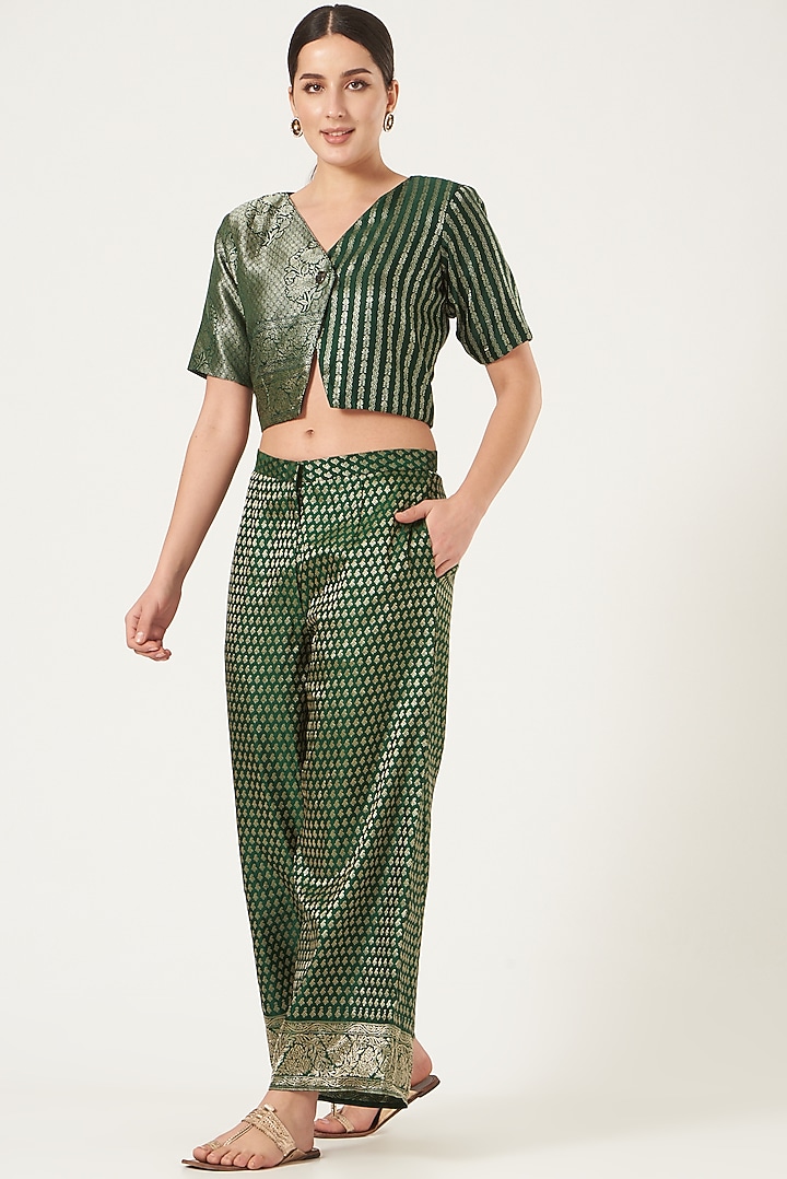 Emerald Green Pure Silk Wide-Legged Pant Set by Shriya Singhi at Pernia's Pop Up Shop