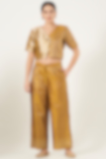 Mustard Pure Silk Wide-Legged Pant Set by Shriya Singhi at Pernia's Pop Up Shop
