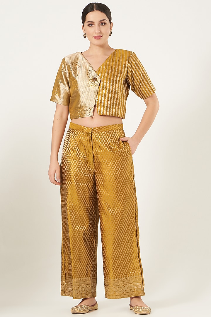 Mustard Pure Silk Wide-Legged Pant Set by Shriya Singhi at Pernia's Pop Up Shop