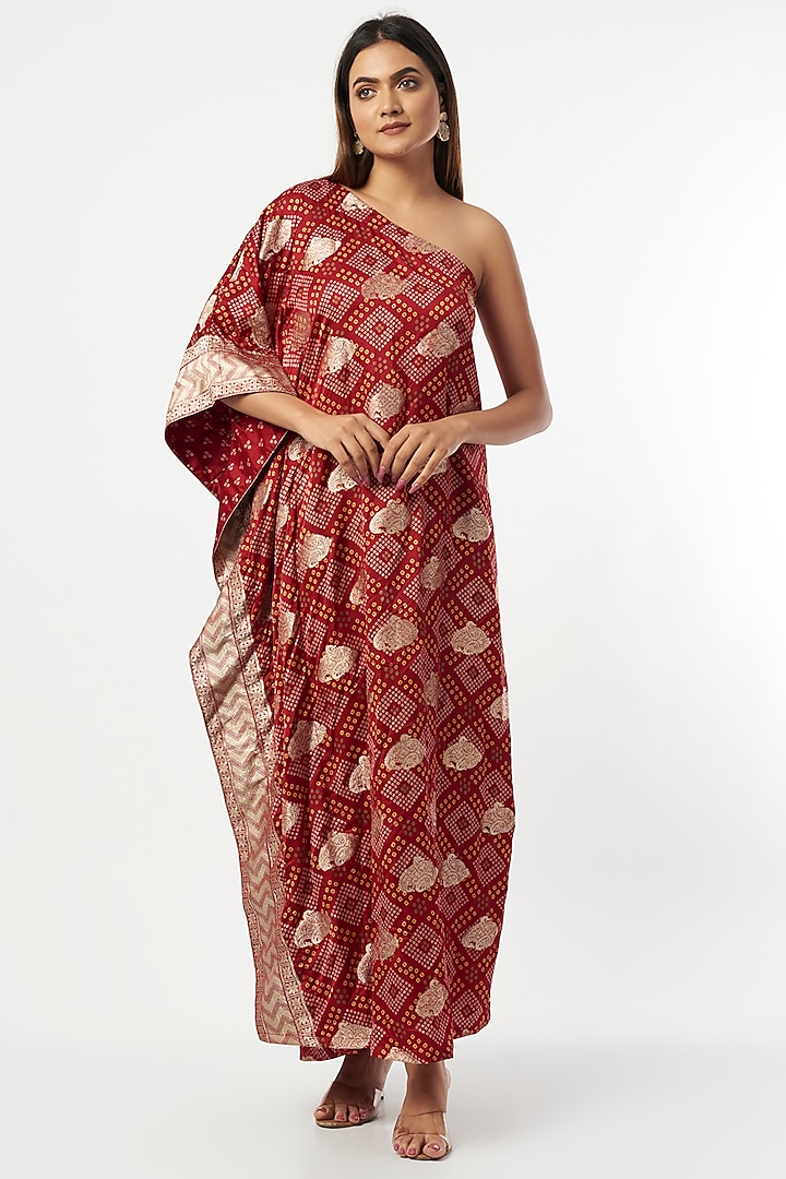 Red Silk Zari Weaved Kaftan by Shriya Singhi