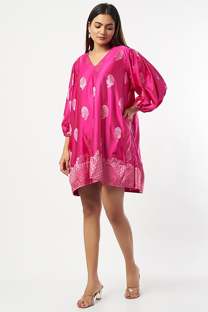 Fuchsia Embroidered A-line Dress by Shriya Singhi