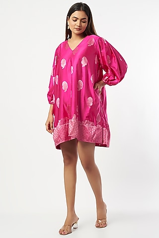 Fuchsia Embroidered A-line Dress by Shriya Singhi