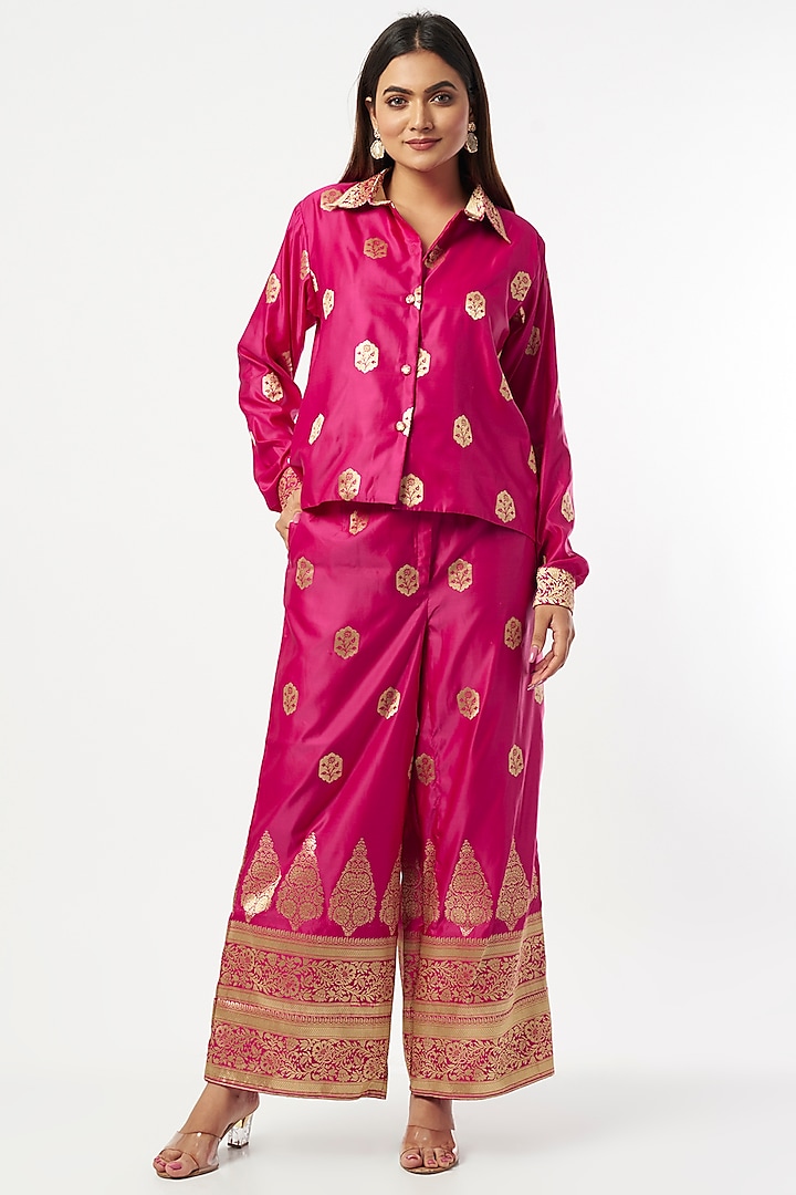 Fuchsia Silk Zari Co-Ord Set by Shriya Singhi