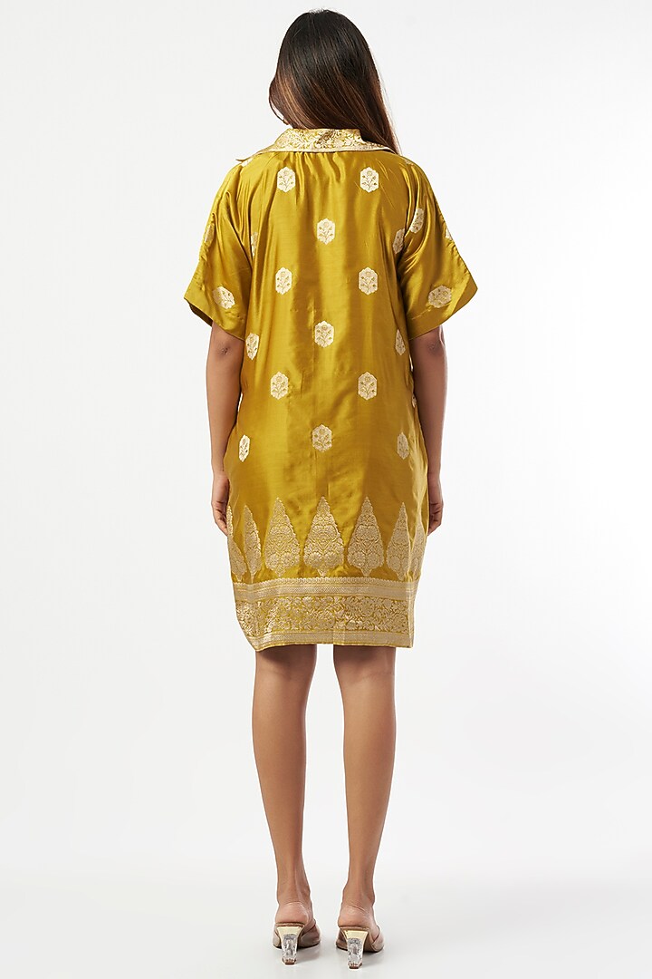 Mustard Silk Zari Summer Shirt Dress by Shriya Singhi at Pernia's Pop Up Shop