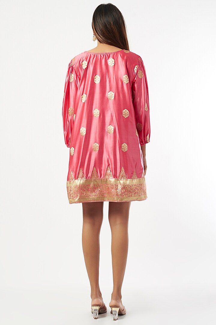 Blush Pink Silk Zari A-line Summer Dress by Shriya Singhi at Pernia's Pop Up Shop