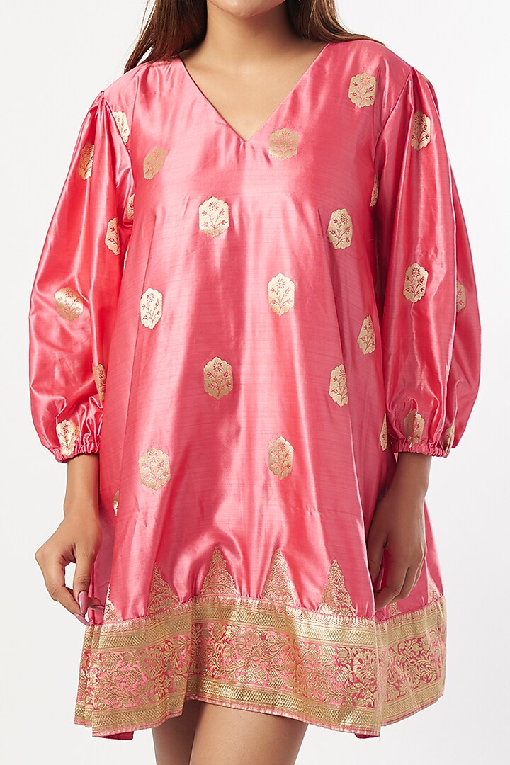 Blush Pink Silk Zari A-line Summer Dress by Shriya Singhi at Pernia's Pop Up Shop