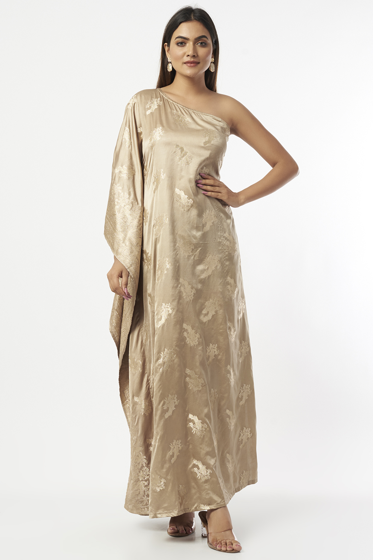 Beige Silk Zari Weaved Kaftan by Shriya Singhi