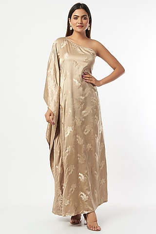 Beige Silk Zari Weaved Kaftan by Shriya Singhi